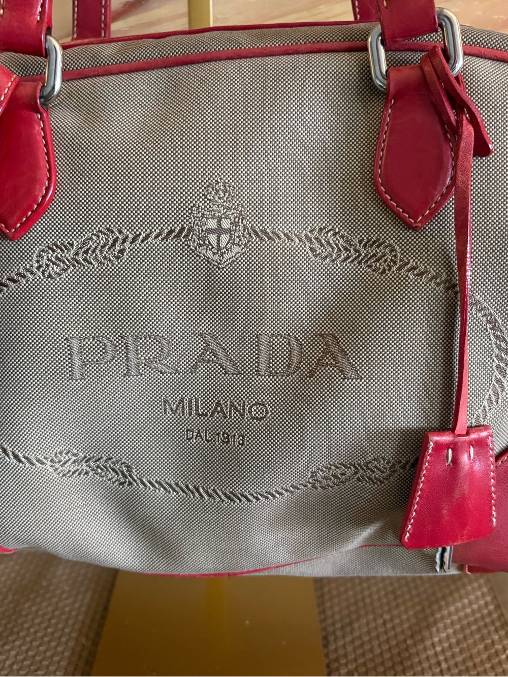 Prada Vintage Bowler Bag Jacquard and Leather Y2K - Picture 2 of 15
